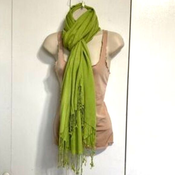 Pashmina Scarf Wrap Shawl Coverup by BIJOUX TERNER Bright Green 72 x 32 inches - Picture 2 of 14